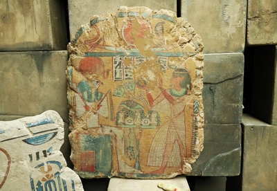 Stone Slab, a Priest worshiping the god Ra