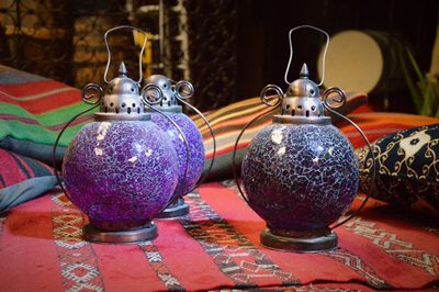 Lantern, Purple glass bowl